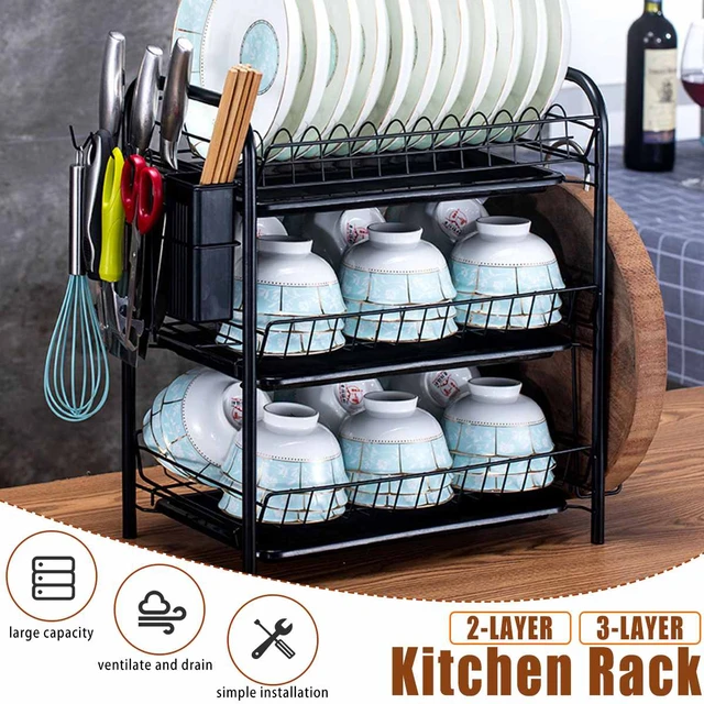 3-Tier Dish Drying Rack Kitchen Storage Shelf with Drain Board Countertop  Dinnerware Organizer Kitchen Organizer Drainer - AliExpress