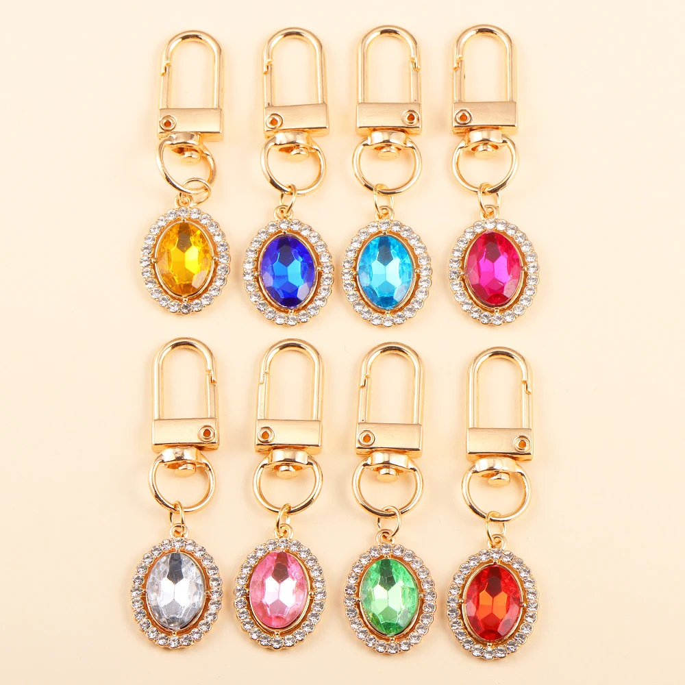2Pcs Zircon Luxury Multicolor Rhinestone Oval Keychain Fine Jewellery ...