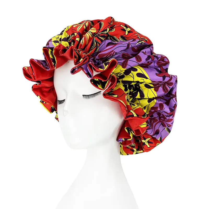 African Pattern Print Bonnet Hijabs Hat Women Night Sleep Cap Double Layer Satin Turban Extra Large Head Wear Lady Head Wrap Hat - Image 3