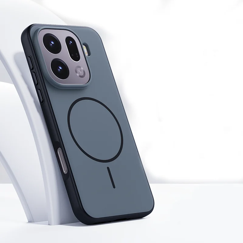 Magnetic Double Color Matte Phone Case with Metal Button and Skin Feel Back Cover