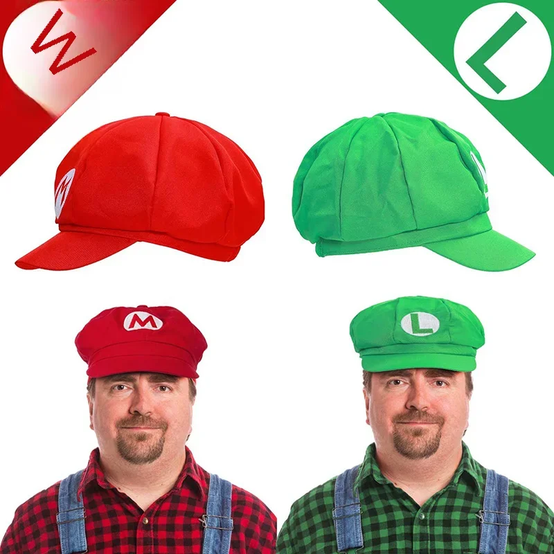 2Pcs Super Bros Luigi Adult Hat Cap Costume Cosplay Halloween Baseball Anime Unisex Role Play hat halloween hat lamp party hat carnival hat adult police hat