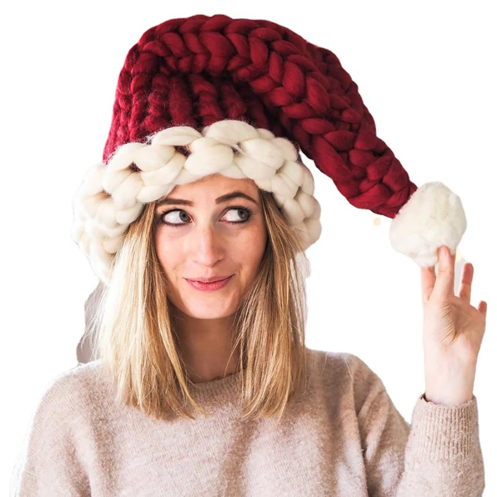 Knitted Christmas Hat Cute Pompom Adult Child Soft Beanie Santa Cap New Year Party Xmas Home DIY Decor Kids Favourite Gifts