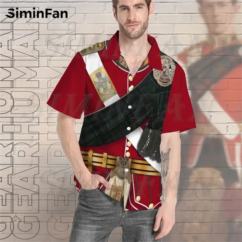 

Scottish Uniform Lieutenant 3D Print Mens Hawaiian Aloha Shirts Luxury Camisa Holiday Party Short Sleeve Top Summer Beach Tshirt