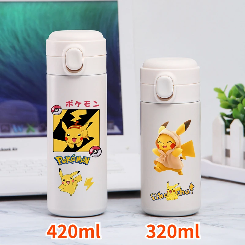 포켓몬 피카츄 귀여운 빨대 304 스테인레스 스틸 진공 물컵, 성인 학생 학교 사무실 컵, 차량용 보온병 음료병 