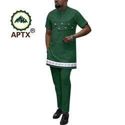 New African Man Outfit Set Design Suits Short Sleeve Shirt Pants 2 Piece Set Bazin Riche Attire Wedding Church Occasion 2416012