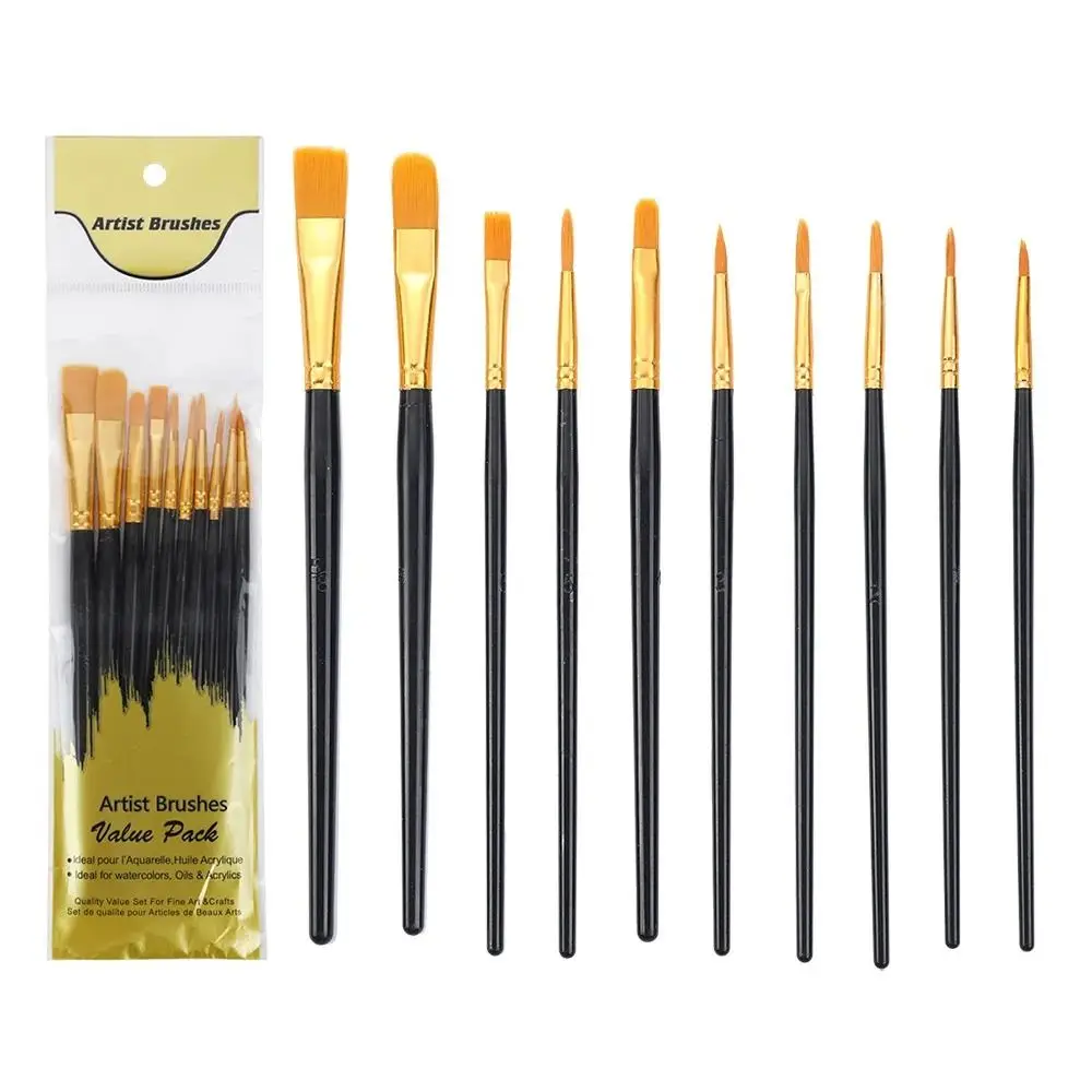 10Pcs/set Nylon Hair Artist Paint Brush Set Paintbrush Watercolor Acrylic Oil Painting Brushes Colorful Professional