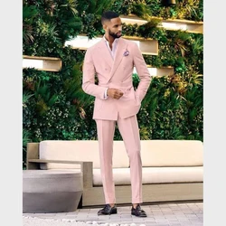 Wedding Suits For Groom Pink Double Breasted Peaked Lapel Elegant 2 Piece Jacket Pants Customized Blazer Luxury Full Set Tailor