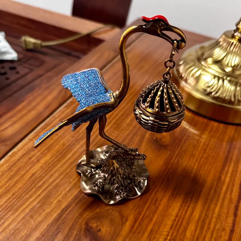 Creative Mini Aromatherapy Furnace, Home Indoor Zen Tea Ceremony Study Decorations, Metal Crane Shape Small Hanging Furnace, 1Pc