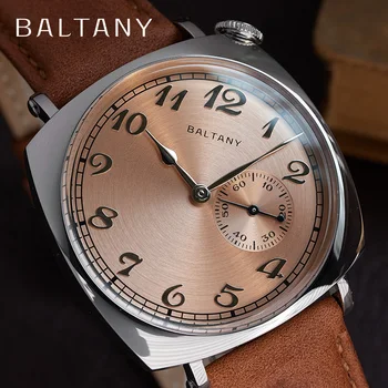 Baltany masculino Vintage quadrado aço inoxidável Homenagem Vintage relógio de pulso, Gaivota ST1701, 34mm, 1921