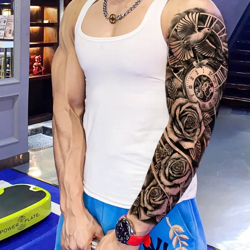 Full-arm Tattoo Stickers Crown Virgin Jesus Lion Waterproof