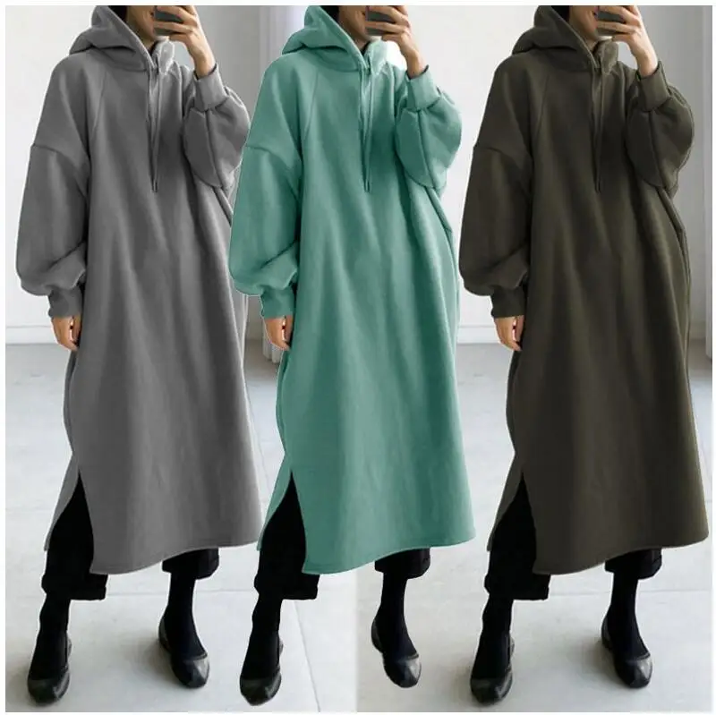 Autumn Winter Long Hoodie Coat Casual Tie Collar