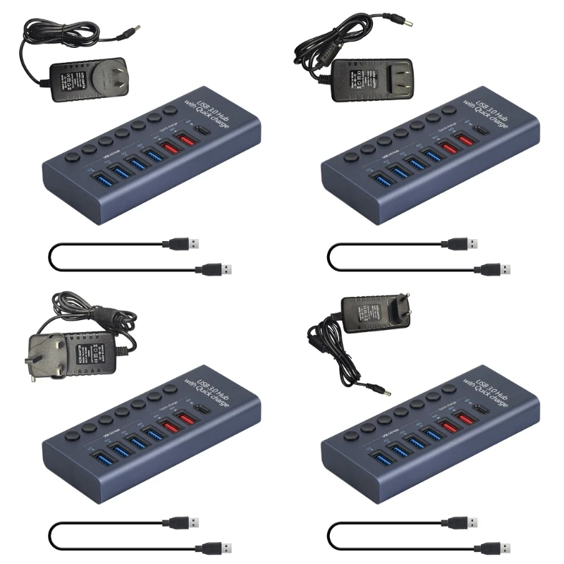 

6-Port USB 3.0 + Type C Hub Expander with Power Switches & LED Indicator for PC