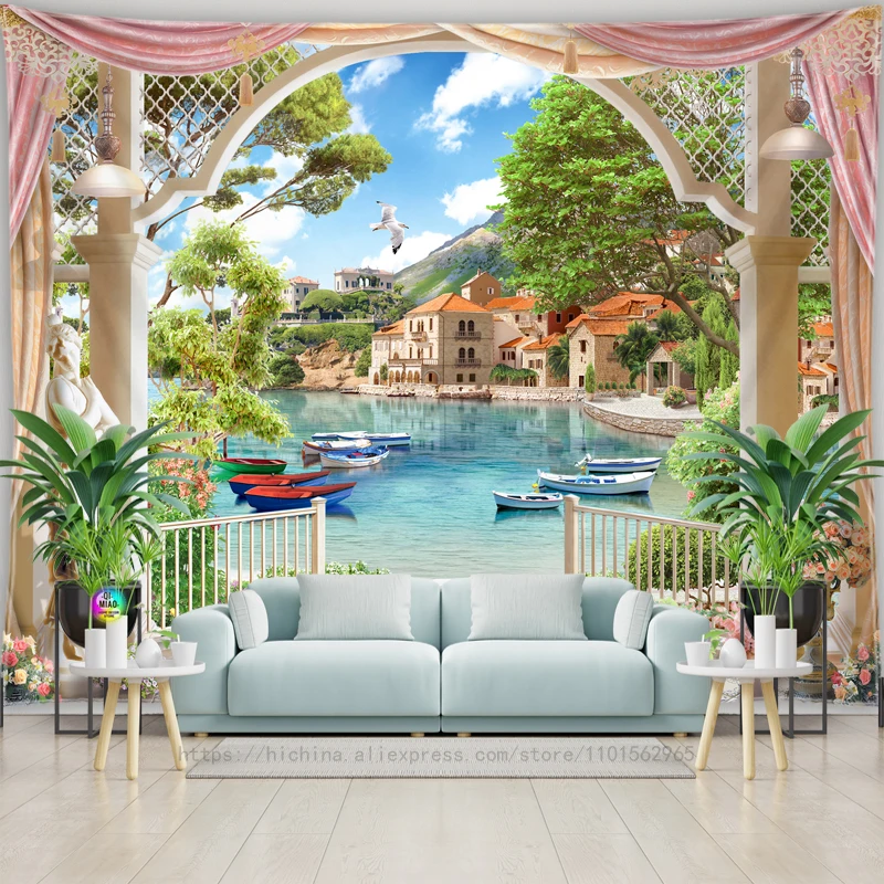 Landscape Room Decoration Natural Tapestry Sea View