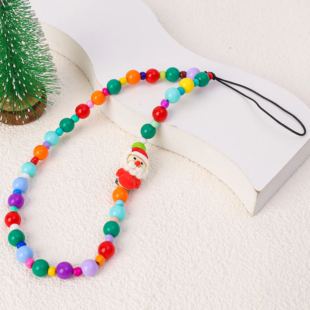 Dragonne De Téléphone En Perles & Sapin De Noël - Bracelet Portable Festif Pour Femmes Et Adolescentes