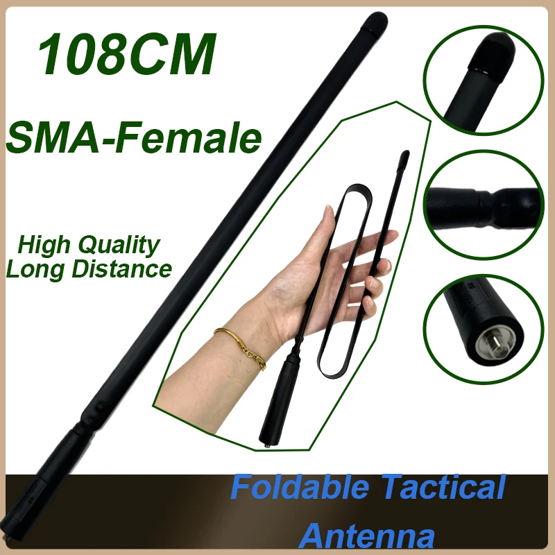 Walkie Talkie Foldable CS Tactical Antenna SMA-Female 108CM Long Range For BAOFENG UV5R 888S UV-82 10R UV16 Pro UV25 5RH K5 PLUS walkie talkie