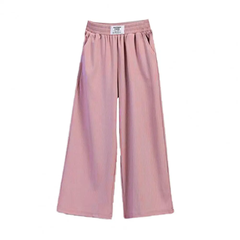 

Women Cropped Pants Stylish Summer Cropped Pants with Elastic Waist Pockets Wide Leg Mid-calf Length Pants for Women Solid Color
