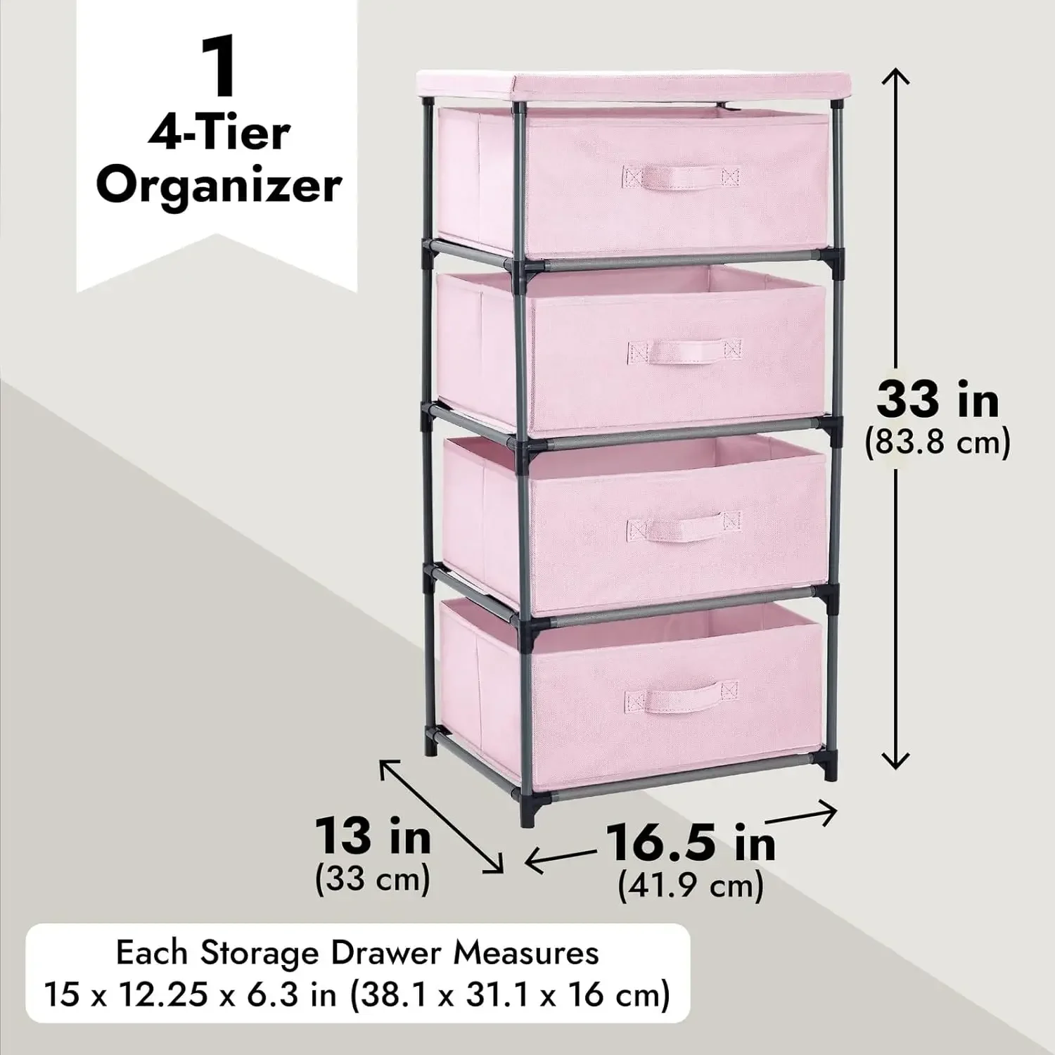 4-Tier Tall Closet Dresser with Drawers - Clothes Organizer and Small Fabric Storage for Bedroom (Pink) 3