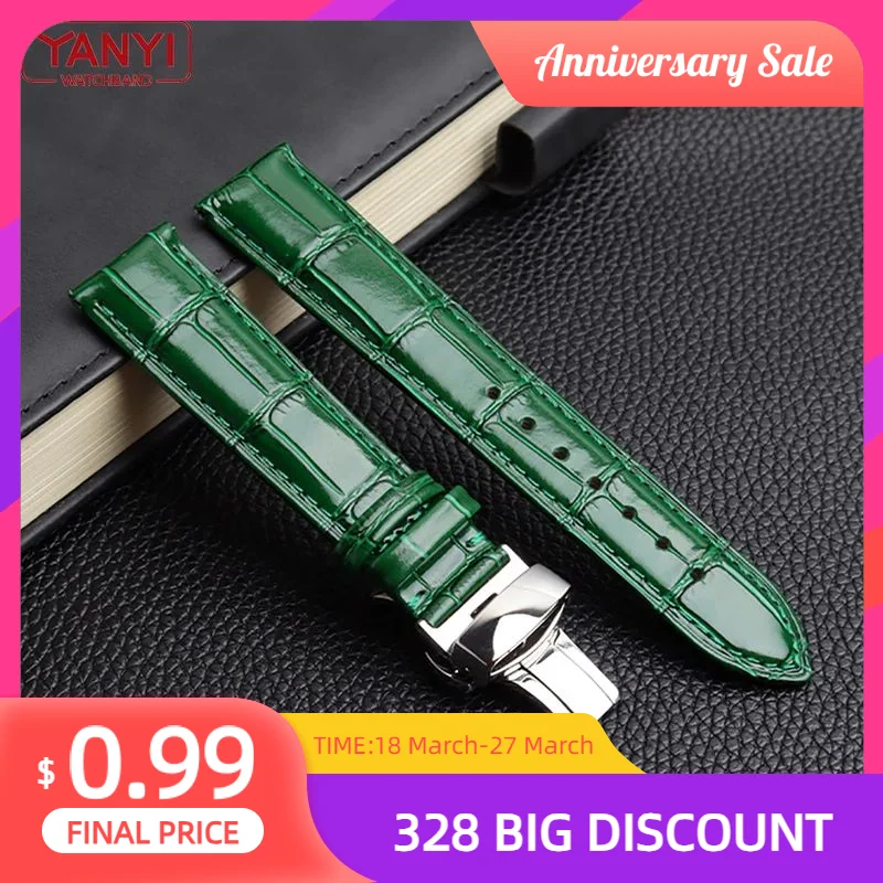 

COW LEATHER Watchband 12 -24mm glossy green watch strap genuine leather bracelet 15mm 20mm 22mm watch band wristwatches band