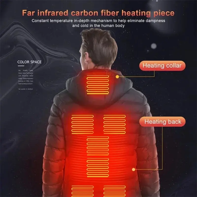 USB Heating Jackets Men Women 19/21 HEATING ZONES Winter Warm Heated Parkas Electric Waterproof
