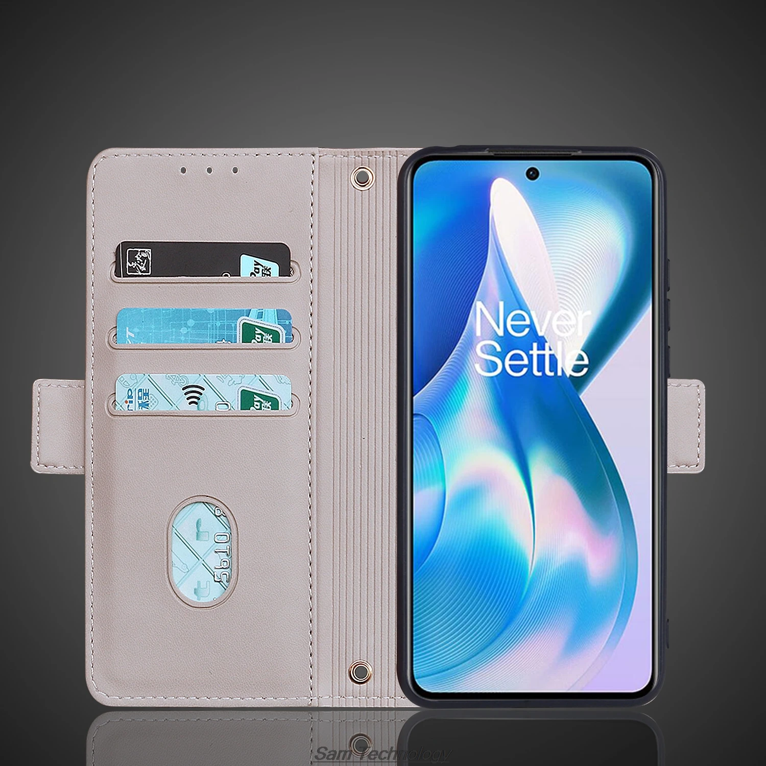 Magnetic Buckle Leather Wallet Case with RFID Blocking - Elegant Flip Cover
