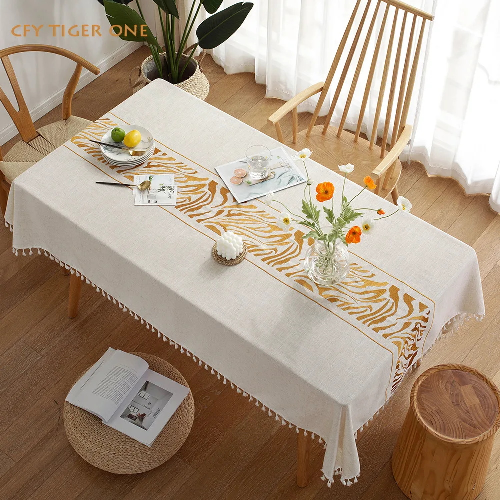 

Cotton Linen Nordic Zebra Stripes Tablecloth Antifouling Rectangular Tablecloth Oil Resistant Coffee Table Mat Table Cover