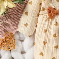 Baby Girls Summer Long Sleeve Printing Love With Bowknot  For Casual Daily Cotton Jumpsuit 4