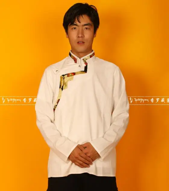 Chinese Tibetan Top Men Spring Shirt Tradition Cotton Ethnic Xizang Blouse