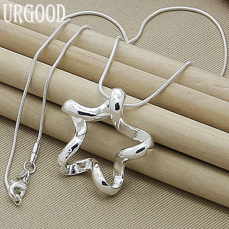 

925 Sterling Silver Fashion Jewelry Star Pendant Snake Chain Necklace For Women Party Engagement Wedding Charm Gift