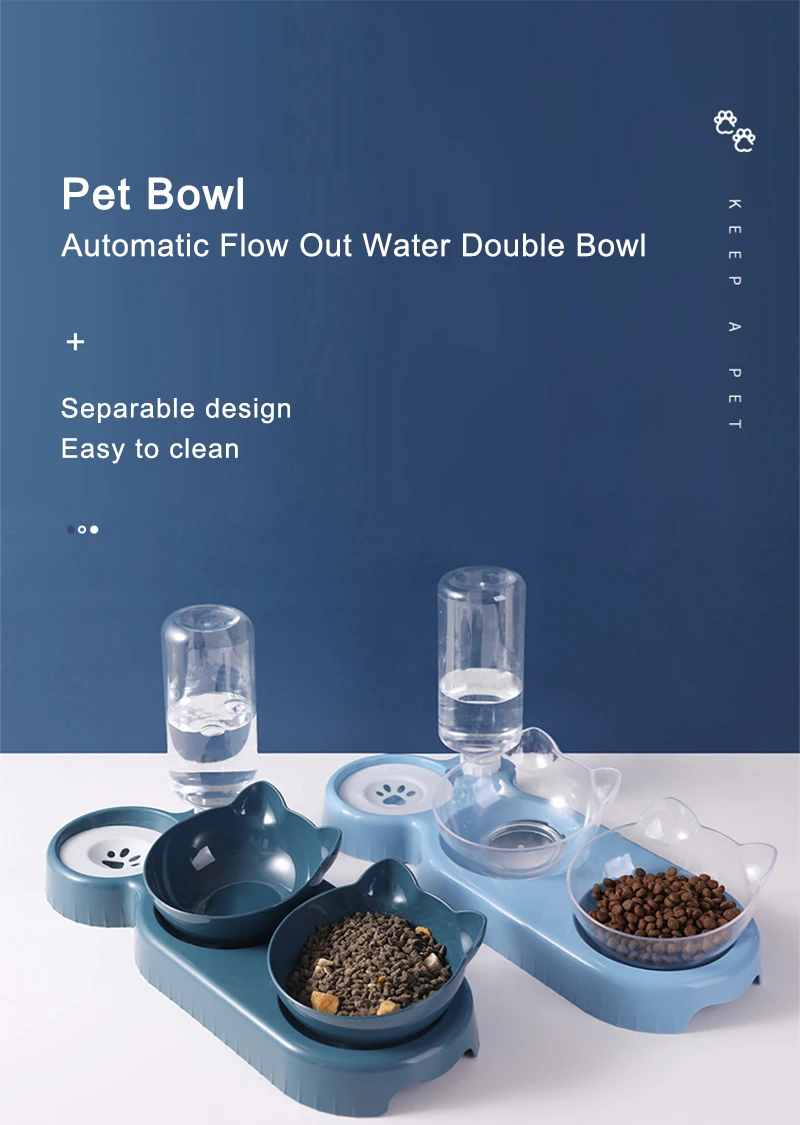 Pet Cat Bowl Automatic Feeder Water Dispenser