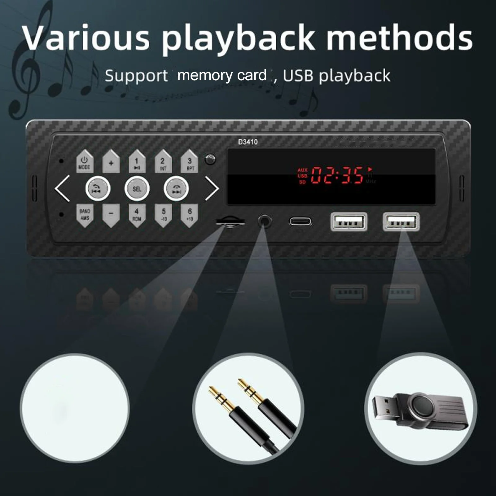 D3410 싱글 딘 차량용 블루투스 MP3 플레이어 범용 스테레오 라디오 FM USB TF 카드 AUX HD 무손실 오디오 리모컨 차량용