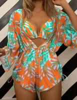 Maillot de bain trois pièces imprimé sexy pour femme, taille haute, avec cordon de serrage 2