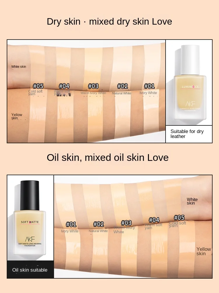 

AKF liquid foundation lasts long-lasting, dry-mix oil skin, women's oil control, long-lasting coverage and moisturizing