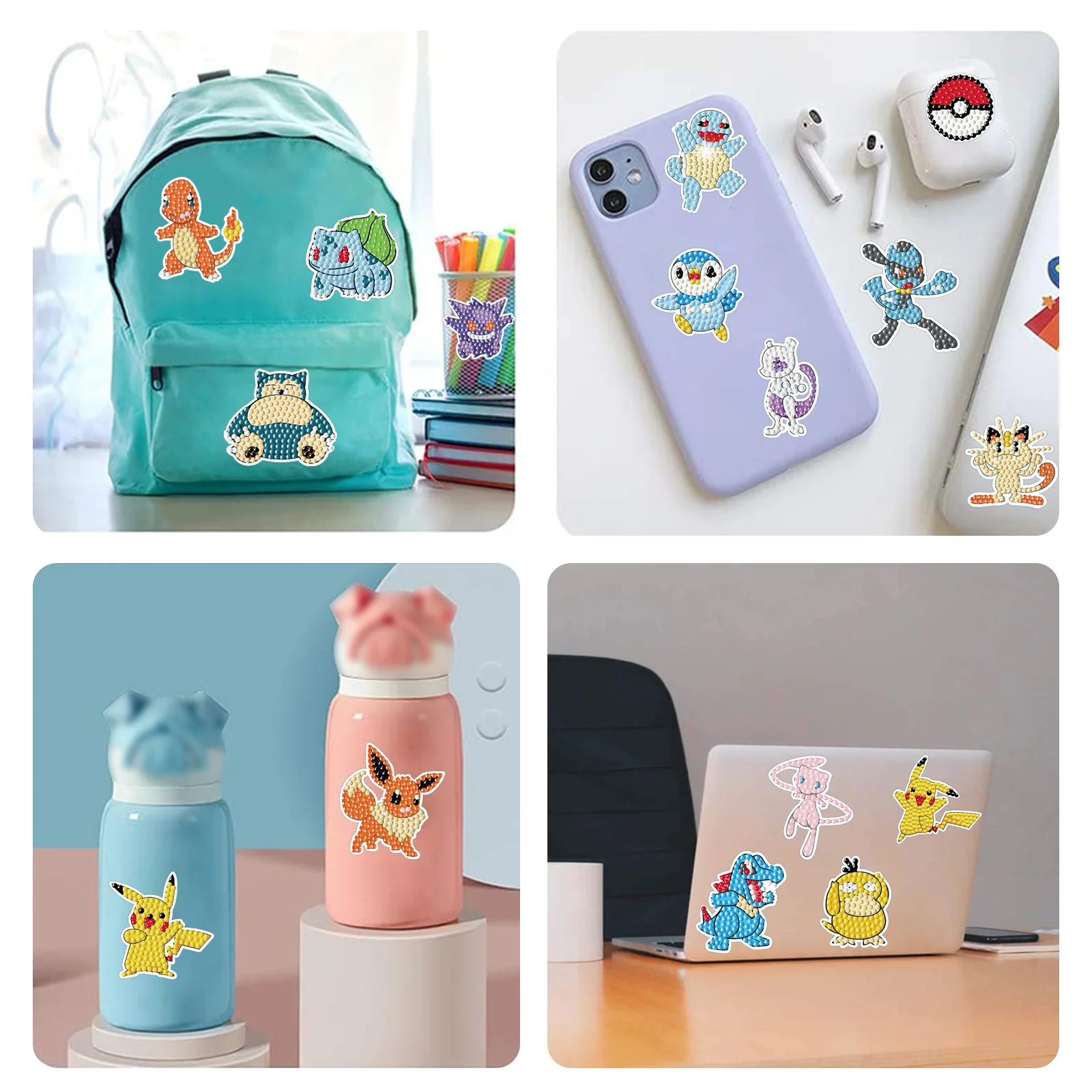 Diamond Painting Stickers Cartoon Game Pikachu DIY Casual Stickers Handmade Lovers School Bag Decoration Paintings