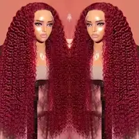 Cheveux bouclés ondulés profonds de 36 pouces # Perruques en cheveux humains brésiliens 99J, perruque frontale en dentelle transparente 13x4 couleur vin rouge, perruque frontale en dentelle HD 13x6 3