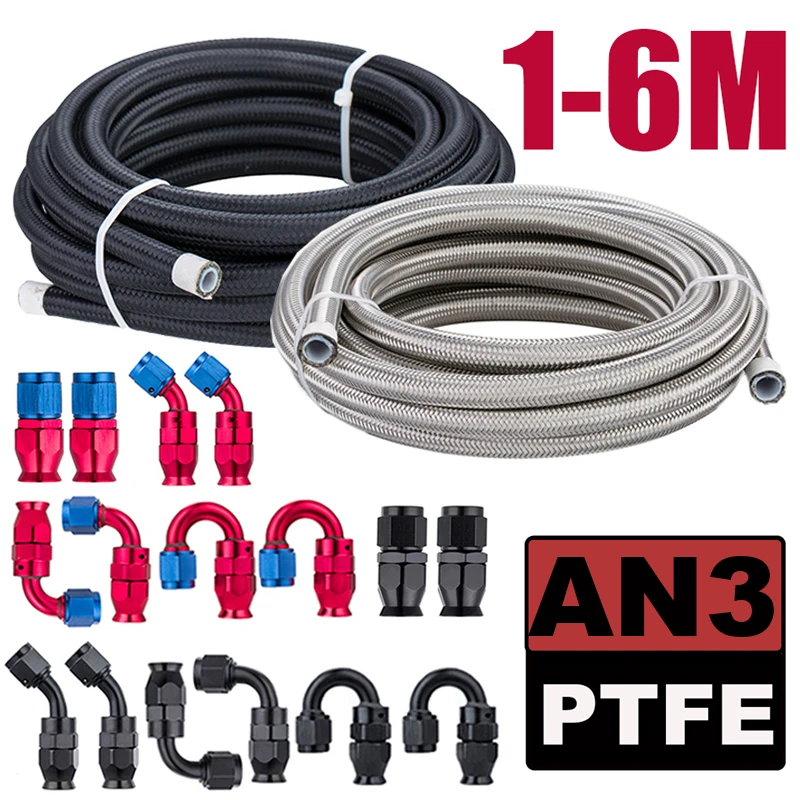 

1-6M AN3 3AN Nylon Stainless Steel Braided PTFE Racing Brake Hose E85 Fuel Oil Cooler Line Pipe Swivel Hose End Fitting Adaptor