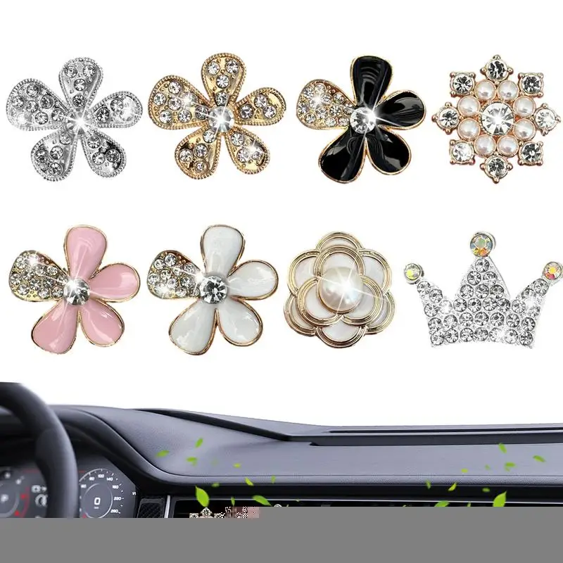 

8pcs Car Air Vent Clips Daisy Flower Glitter Rhinestone Crown Snowflake Charm Decor cute Auto Sparkling interior accessories