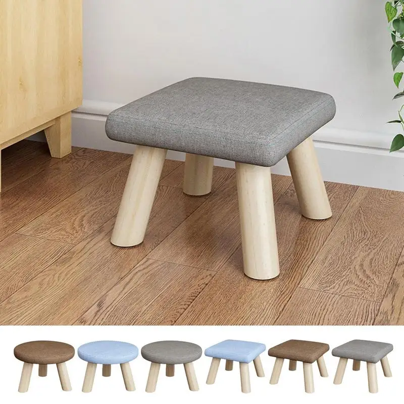 

Small Wooden Stool Round Footrest Seat With Non-Slip Pad Small Square Ottoman For High Beds Living Room Hallway Sofa Tea Stools