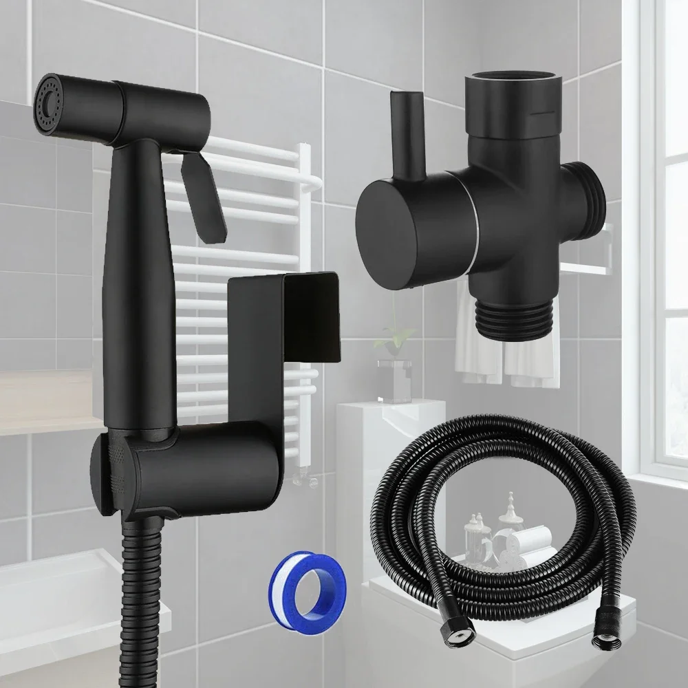 Black Toilet Bidet Faucet Sprayer Set Toilet Hand Spray Stainless Steel Bidet Spray Set Sprayer Cleaning Shower