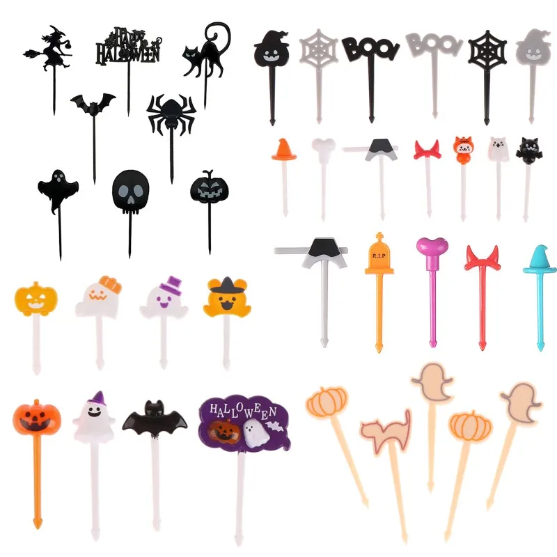Fruit Fork Food Picks Food Toothpicks 3-6pcs Halloween Cartoon Fruit Fork Children Dessert Snack Cake Food Fruit Pick Toothpic DIY Bento Lunches Party DIY Decor