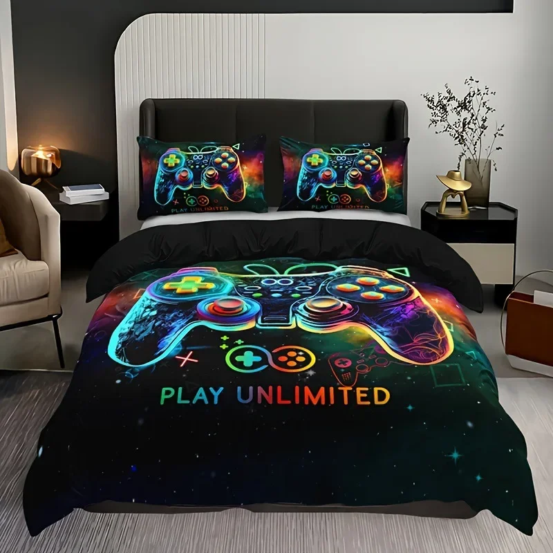 Game Console Duvet Cover Set For Boys Girls Kids Space Galaxy Gaming 3 Pieces Microfiber Gamer Bedding Teens Comforter Covers