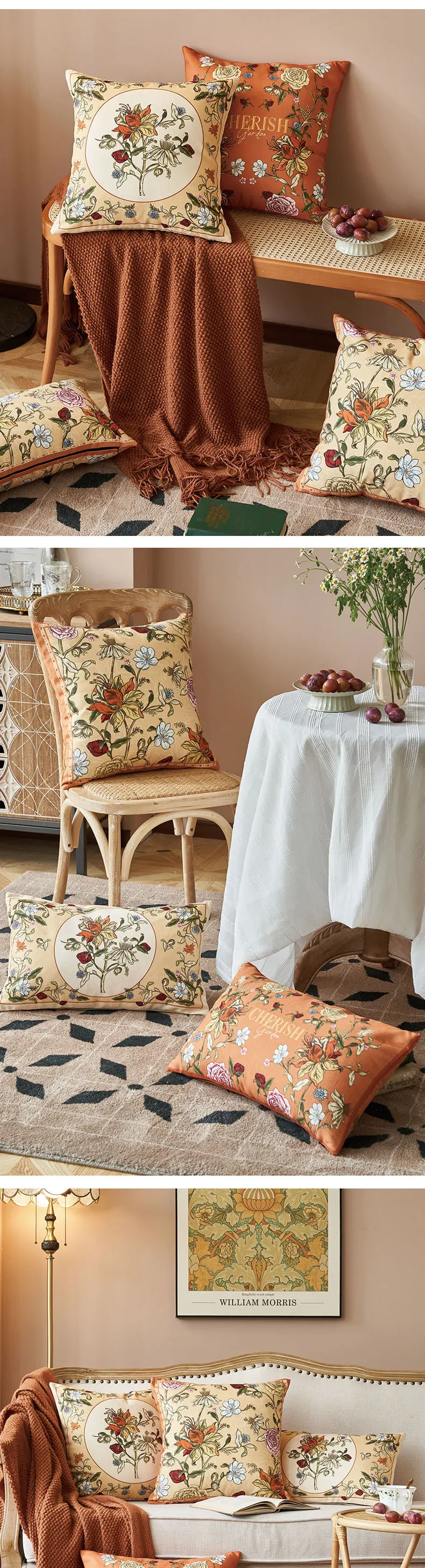 Pflanzen und Blumen bedruckte dekorative Kissenbezüge aus Samt, Euro-Kissenbezüge für Wohnzimmer, Schlafzimmer, Esszimmer, Heimdekoration – Detail 13