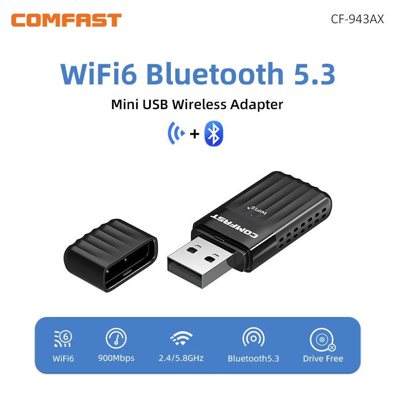 Comfast-usb Adaptador Bluetooth Wi-fi Ax900 Bt5.3 2.4 Ghz 5ghz sem Fio Unidade Livre Receptor para pc Ganhar 10 11