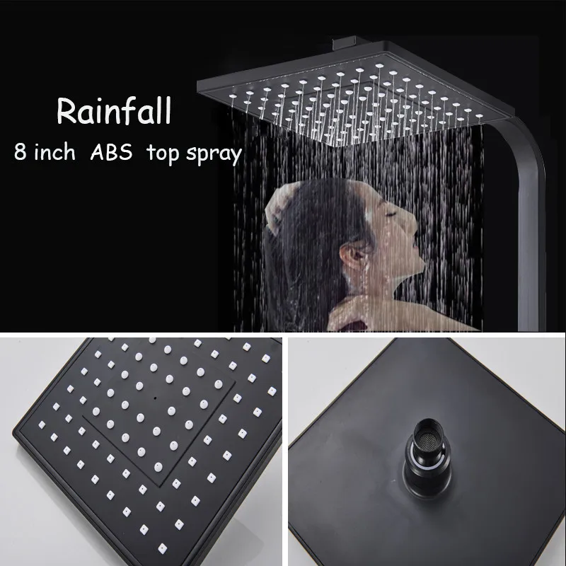 

Vidric Matte Black Bathroom Shower Set 8" Rainfall Hot Cold Faucet Single Handle Wall-mounted Shower Set смеситель для ванной