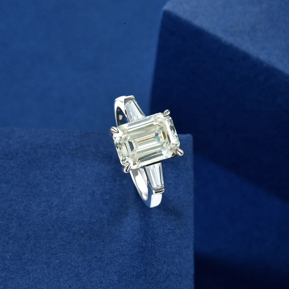 925 Sterling Silver Emerald Cut Created Gemstone Wedding Engagement High Carbon Diamonds Ring Fine Jewelry Gifts silver rings silver ring wedding rings emerald gemstone ring gemstone ring