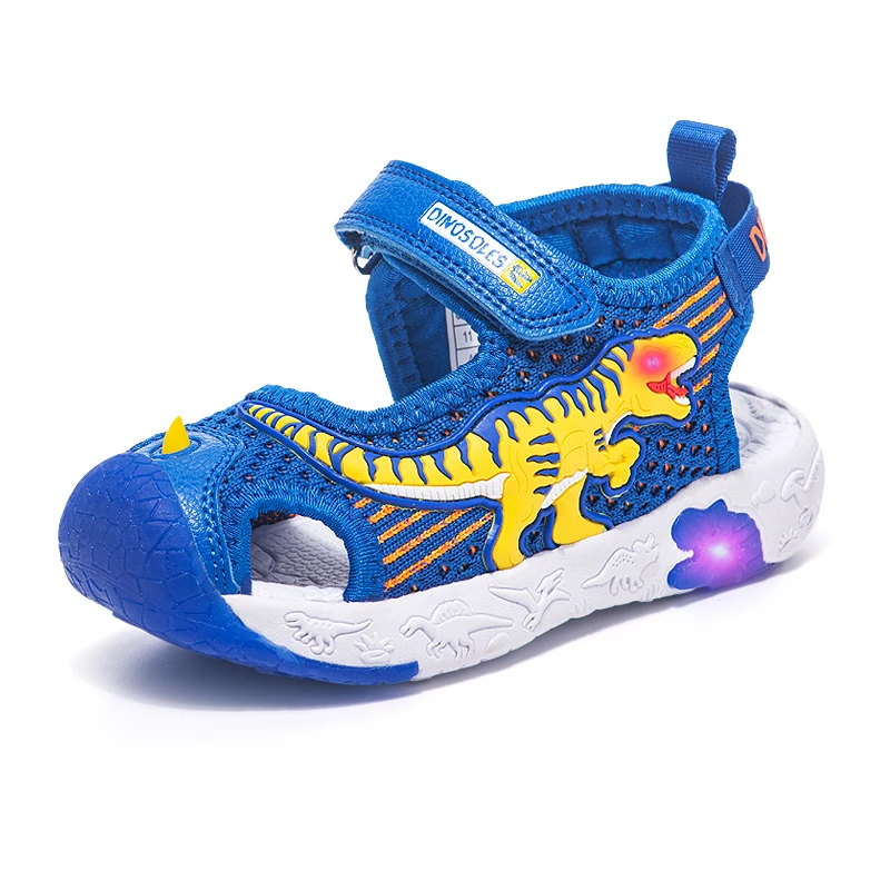 EXDINO T-Rex LED Knitting Children's Sandals Summer Boys Girls Breathable Luminous Sole Light Up Kids Outdoor Casual Beach Shoe