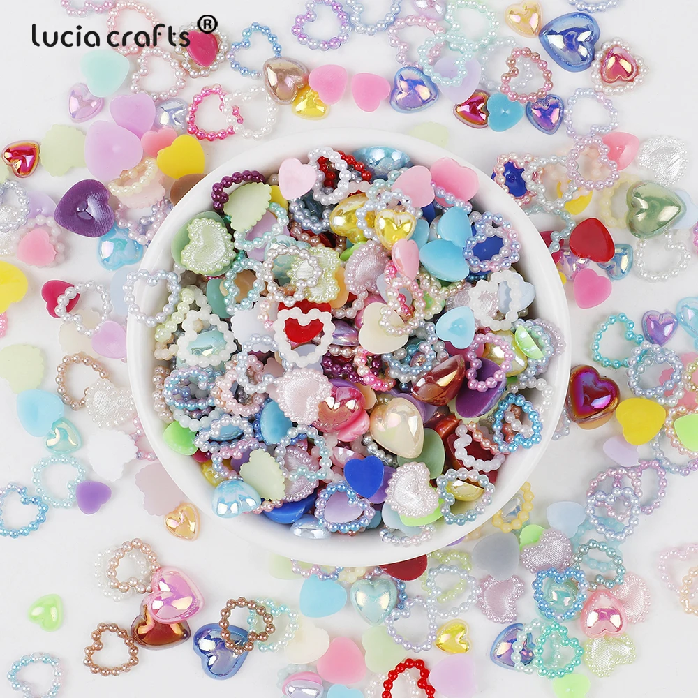 1200 Pcs Colorful Half Round Imitation Pearl Plastic Rhinestone Flat Back  Pearl Bead Flower Heart Bow Nail Charms Mixed Styles DIY Pearls for Crafts