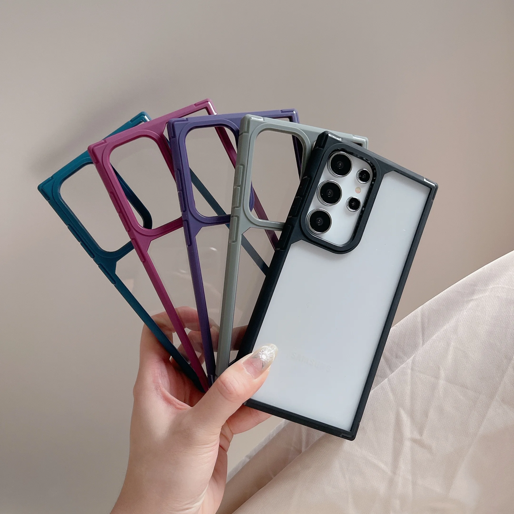 Transparent Shockproof Armor Case with Soft Frame and Hard Back Cover
