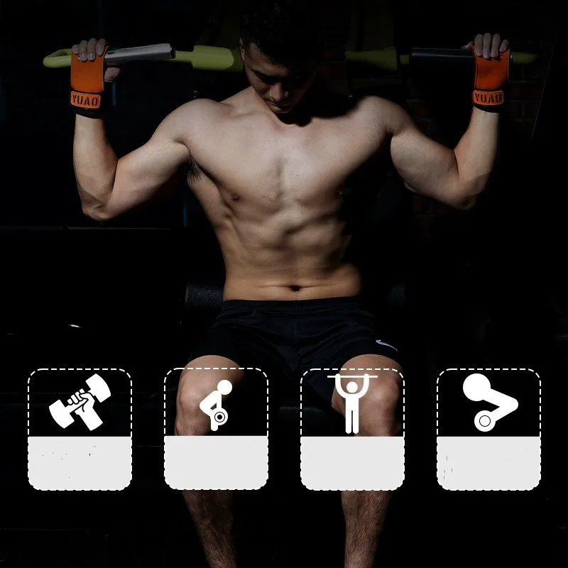 1Pair 4mm Thickened Gym Grips Cowhide Palm Guards Weightlifting Fitness Workout Gloves Grips with Wrist Wraps Training Equipment 2