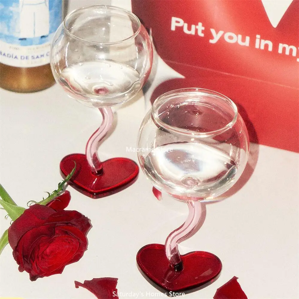 Red Heart Bottom Glass Goblet Mug Champagne Red Wine Glass Cup Borosilicate Heat-resista Cocktail Valentine's Day