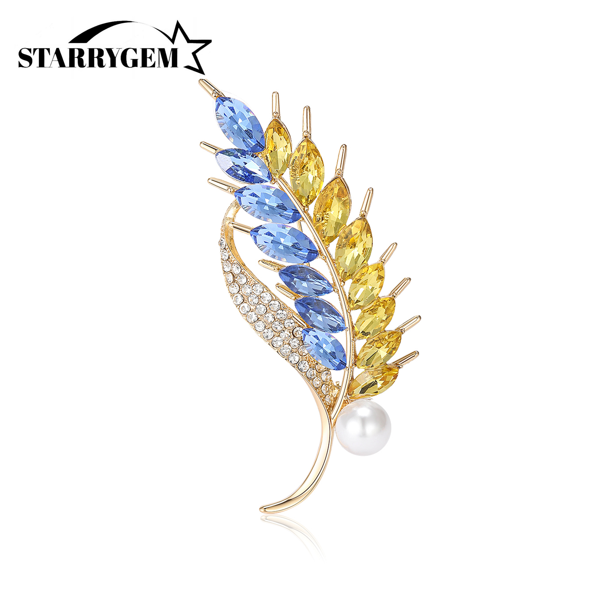 Rhinestone Wheat Brooches for Women Unisex Pearl Ukrainian Element Plant Pins Office Party Friend Gifts Jewelry Accessories